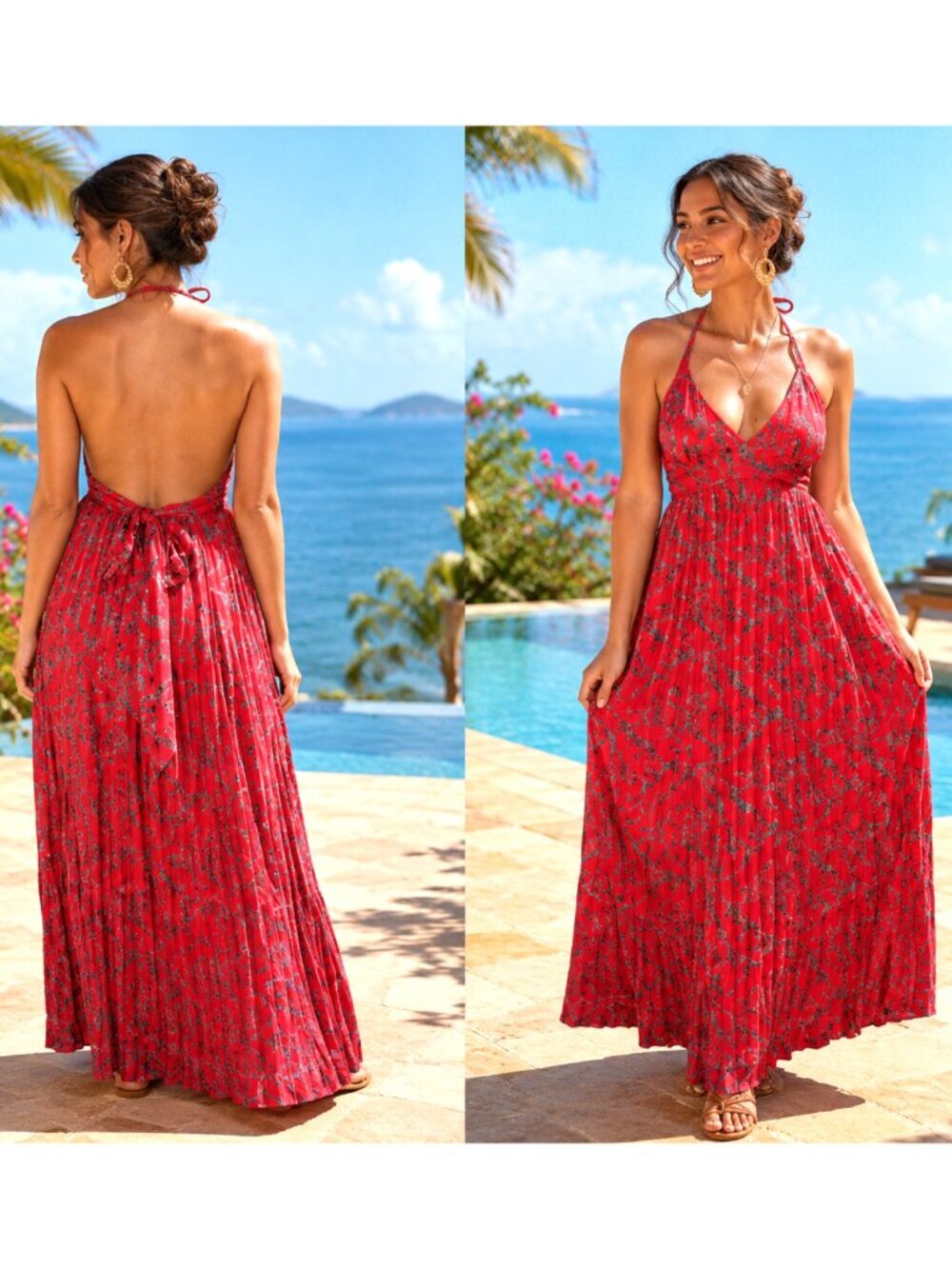 Anthropologie Maple Red floral Modi Dress Texture backless Cherry Blossom 2/XS